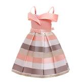 Girls Summer Sleeveless Off Shoulder Stripe Dress Princess Birthday Party Costume - Pink Stripe - Coscosmos